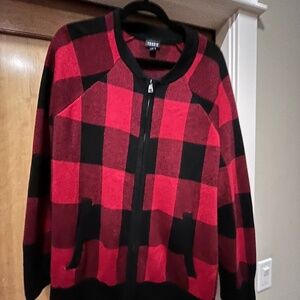 Buffalo Check Oversized Zip Up Sweater